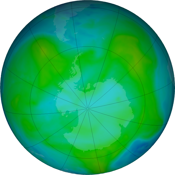 Antarctic ozone map for 11 January 2018
